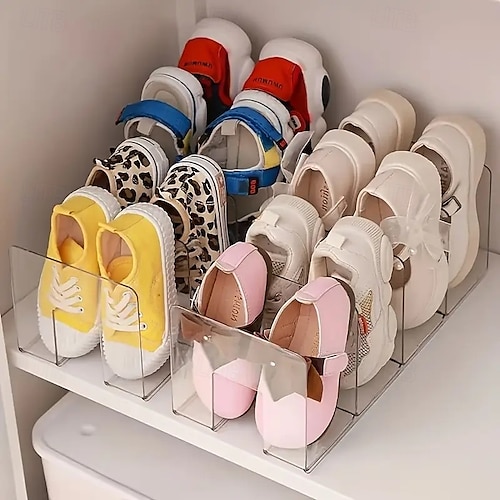 2er-Pack 4-Fächer-Schuhregal aus Acryl für Kinder, übersichtlicher und kompakter Babyschuh-Organizer, langlebige und stilvolle Schuhaufbewahrung für K