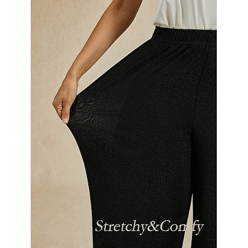  Women's Bootcut Elegant Classic & Timeless Sparkle Full Length High Waist High Elasticity Black Summer Spring Fall
