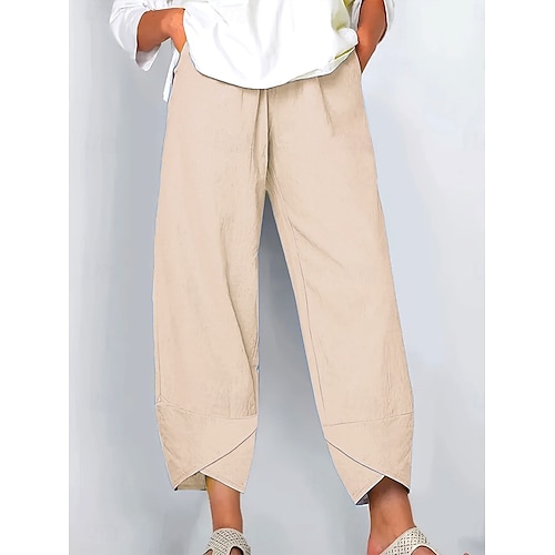  Women's Wide Leg Chinos Baggy Pants Vintage Basic Casual Ankle-Length High Waist Solid Color Plain Patchwork Drawstring Printing Breathable Inelastic Formal Outdoor Vacation Light Pink Robin's Egg