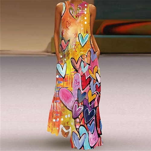 Pentru femei Rochie Lunga Rochie Maxi Rochie casual Rochie de vară Modă Clasic Modern În aer liber Vacanță Concediu Fit regulat Inimă Fără manșon În V Portocaliu Vară