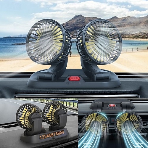  Car Fan Dual Head,USB Fan for Car - Brushless Motor(2025 Upgraded),Car Fans that Blow Cold Air - 3 Speeds, 360 Rotation, for Car Dashboard, SUV/RV/Truck/Sedan/Cruise/Office