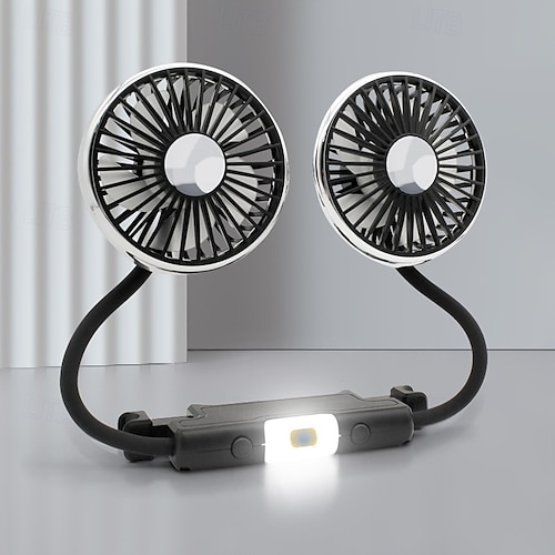  USB Car Fan for Backseat, Dual Rearseat Fans for Kids Separated Controlled Heads and 2 LED Lights 360 Rotatable Cooling 3 Speeds Auto Cooler for Car