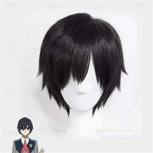 Perruque de cosplay courte noire résistante à la chaleur de l'anime Darling in the Franxx, perruque synthétique
