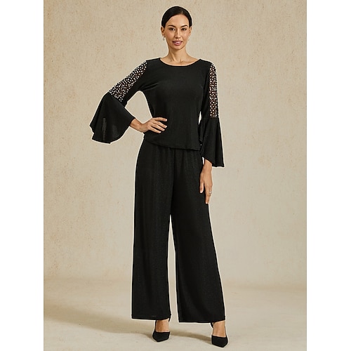  Women's Bootcut Elegant Classic & Timeless Sparkle Full Length High Waist High Elasticity Black Summer Spring Fall