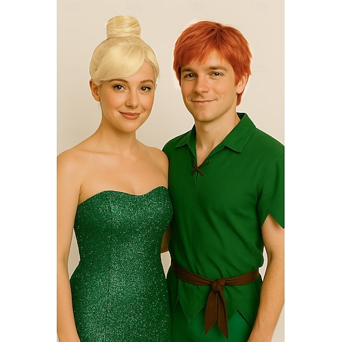  Tinker Bell  Wig Fairy Tinker Bell Tinkerbell Cosplay Wigs Short Blonde Hair with Bun Heat Resistant Synthetic Hair Wig Halloween Wigs