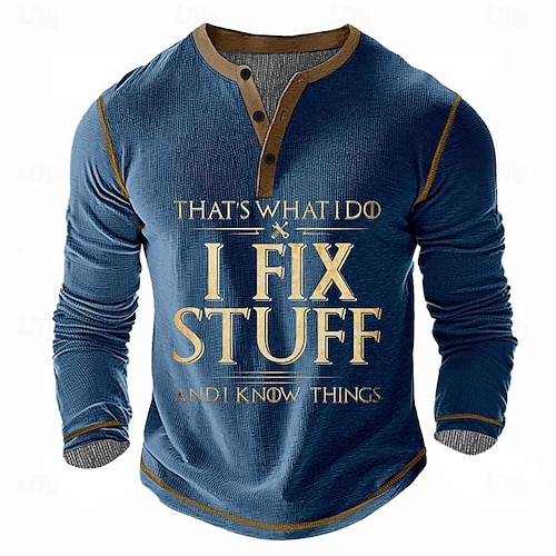  Per uomo Testo Maglia Henley Maglietta a nido d'ape Manica Lunga Vintage Quotidiano Retrò Vintage Sport all'Aperto Casuale Ferie Autunno Inverno Primavera & Estate Nero Blu Verde Grigio Henley