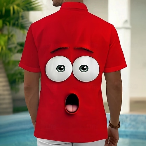  Voor heren Tekenfilm Grappig Lach gezicht Overhemd Zomer overhemd Overhemd met knopen Korte mouw Mode-casual Buiten Vakantie Dagelijks gebruik Zomer Lente Strijkijzer 3D-afdrukken shirts met kraag