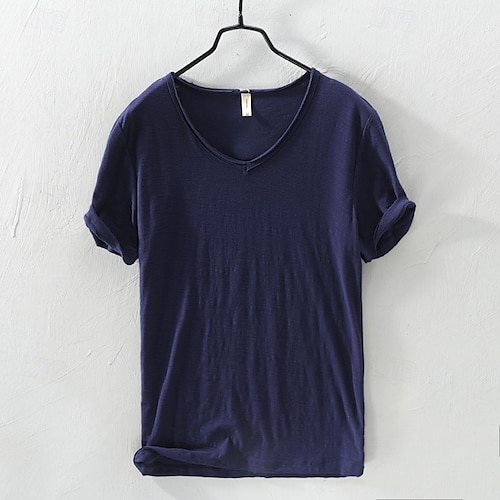  Homme T-shirt en coton T-shirt Manche Courte Manches courtes Col en V Été Toutes saisons Uni Mode Designer Basique Style Classique Basique Vacances Rue Occasionnel Chameau Noir Blanche T-shirt haut