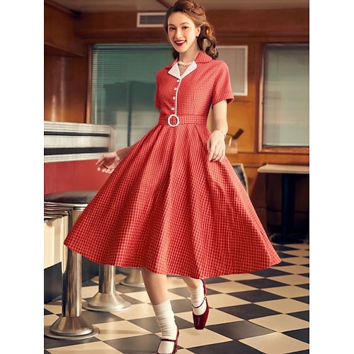rockabilly shirt dress Rockabilly Striped Shirt Dress In Navy Blue