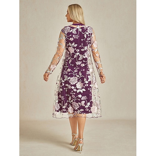  Women's Coat Breathable Lace Embroidered Elegant Floral Formal Wedding Party Long Crewneck Loose Fit Long Sleeve Outerwear Gray Pink Black Burgundy Summer Spring
