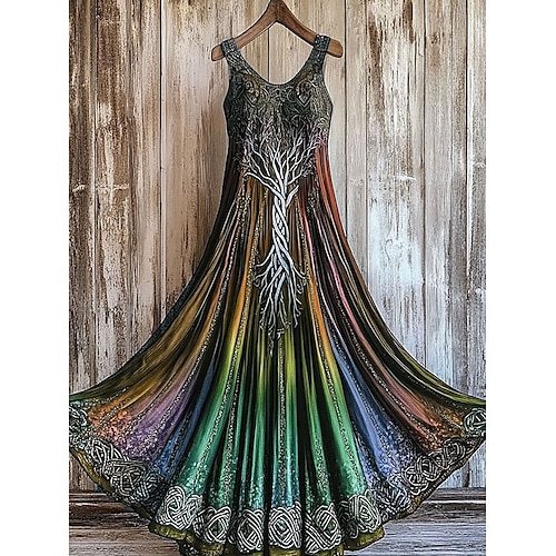  Damen Maxikleid A Linie Kleid Schulterfreies Kleid Urlaub Lässig Party Normale Passform Ombre Grafik Ärmellos Quadrathals Purpur Orange Grün Sommer Frühling