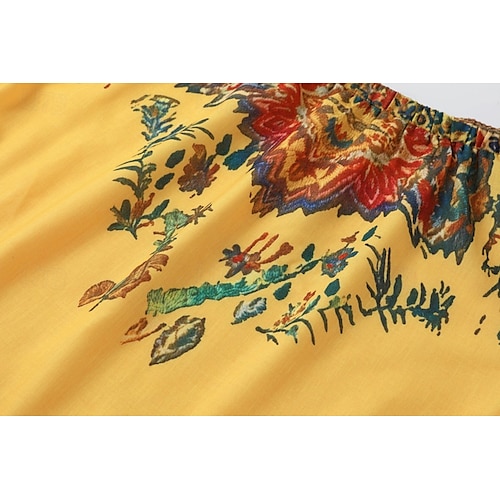  damebluse boho bluse floral retro vintage etnisk langermet off shoulder vanlige topper daglig ferietrykk gul sommer