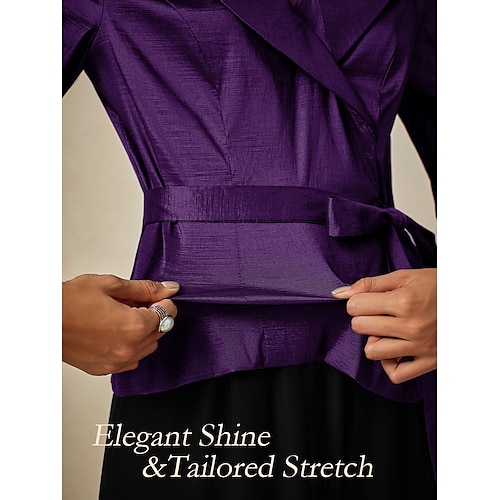  Dame Bluse Kveldstopper Helfarge عادي Elegant metallic Stilfull 3/4 ermer V-hals Vanlige topper Bryllupsgjest Aftenselskap Semi-formelt knyte foran Aubergine Vår, Høst, Vinter, Sommer