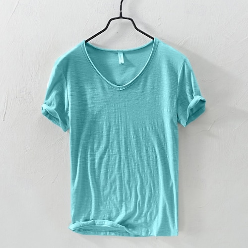  Homme T-shirt en coton T-shirt Manche Courte Manches courtes Col en V Été Toutes saisons Uni Mode Designer Basique Style Classique Basique Vacances Rue Occasionnel Chameau Noir Blanche T-shirt haut