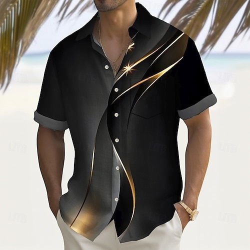  Voor heren Geometrisch Verloop Golven Overhemd Zomer overhemd Overhemd met knopen Korte mouw Mode-casual Buiten Vakantie Dagelijks gebruik Zomer Lente Strijkijzer 3D-afdrukken shirts met kraag