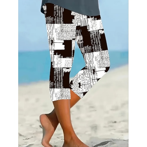  Dame Leggings Ferie Årgang Etnisk stil Capris Høy Midje Grafisk Abstrakt comfy Utendørs Bekvem Elastisk utendørs Feriereise Avslappet Svart Sommer Vår Mager