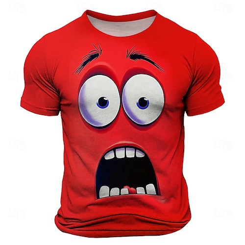  Men's Optical Illusion 3D T Shirt Short Sleeve T shirt 3D Print Crew Neck Shirt Fashion Exaggerated Daily Party Street Casual Yellow Red Blue Summer Spring All Seasons Clothing Apparel S M L XL XXL