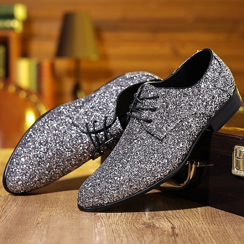 mens glitter dress shoes Silver Sparkle Slip On Men's Shoes main image 0
