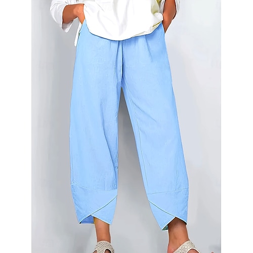  Women's Wide Leg Chinos Baggy Pants Vintage Basic Casual Ankle-Length High Waist Solid Color Plain Patchwork Drawstring Printing Breathable Inelastic Formal Outdoor Vacation Light Pink Robin's Egg
