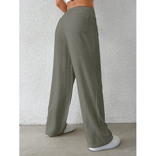  Mulheres Perna larga chinês Moda Básico Casual Comprimento total Cintura Média Côr Sólida Bolsos Conforto Exterior Sem Elasticidade Férias Rua Diário Preto Branco Azul Damasco Verão Primavera Outono