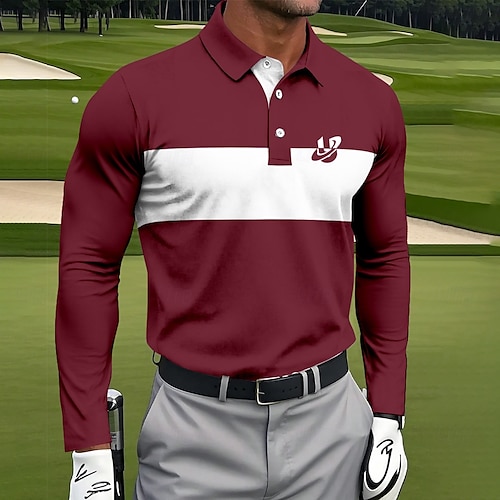  Men's Striped Polo Sports Polo Shirts Long Sleeve Polo Shirts Collared Shirts Sportswear Casual Outdoor Daily Wear 3D Print Spring Fall Winter White Red Navy Blue