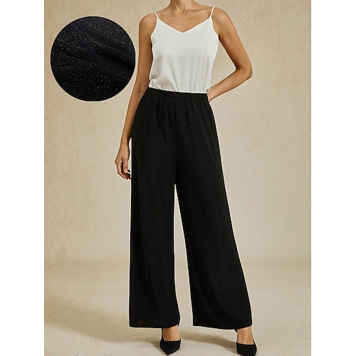  Women's Bootcut Elegant Classic & Timeless Sparkle Full Length High Waist High Elasticity Black Summer Spring Fall