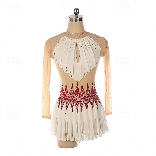 Figure Skating Dress Women's Girls' Ice Skating Dress White Patchwork  Thumbhole Mesh Spandex Stretchy Training Practice Professional Skating Wear  Thermal Warm Crystal / Rhinestone Long Sleeve Ice 2026 - AU $407.39