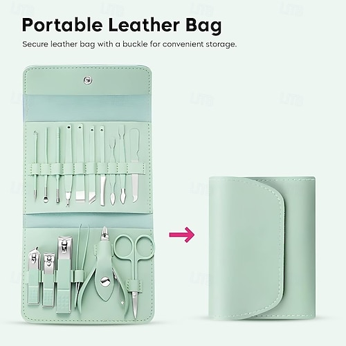  16 in1 Professional Nail Clippers Pedicure Kit Manicure Set , Stainless Steel Nail Care Tools Grooming Kit with Luxurious Travel Leather Case for Thick Nails Men Women Gift