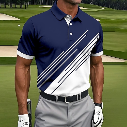  Men's Golf Line Polo Sports Polo Shirts Short Sleeve Polo Shirts Collared Shirts Casual Athleisure Buttons Summer Black Pink Blue