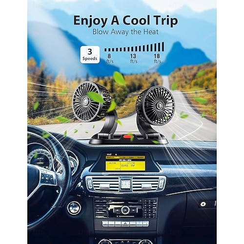  Car Fan Dual Head,USB Fan for Car - Brushless Motor(2025 Upgraded),Car Fans that Blow Cold Air - 3 Speeds, 360 Rotation, for Car Dashboard, SUV/RV/Truck/Sedan/Cruise/Office