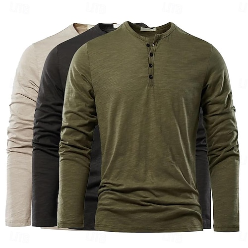  Herren Henley Hemd T-Shirt Bambus-T-Shirt Langarm Einfach Einheitliche Farbe Mode Designer Basic Knopf hoch Henley Urlaub Straße Lässig Frühling & Herbst Schwarz Weiß Burgunderrot Henley T-Shirt