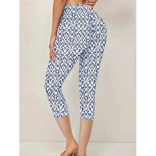  Dame Leggings Ferie Årgang Etnisk stil Capris Høy Midje Grafisk Abstrakt comfy Hurtigtørkende Pusteevne Elastisk utendørs Feriereise Avslappet Blå Sommer Vår Mager