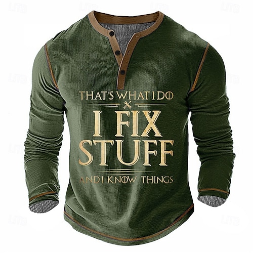  Per uomo Testo Maglia Henley Maglietta a nido d'ape Manica Lunga Vintage Quotidiano Retrò Vintage Sport all'Aperto Casuale Ferie Autunno Inverno Primavera & Estate Nero Blu Verde Grigio Henley