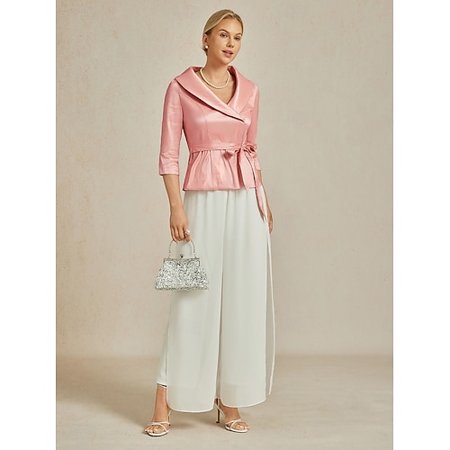  Femmes Chemisier Hauts de soirée Élégant Métallique Moderne Manche 3/4 Col en V Hauts Réguliers robe demoiselle d honneur Soirée Semi-Formel Nœud devant Rose ensoleillée Printemps, Automne, Hiver, Été