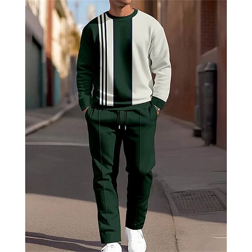 Men's Sweatshirt Tracksuit Sweatsuit Blue Orange Green Crew Neck