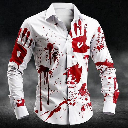 bloody dress shirt Men's Blood Splatter Fingerprint Blood stains Shirt Button Up Shirt Long  Sleeve Dark Punk Gothic Style Holiday Streetwear Summer Spring Turndown 3D  Print Collared Shirts White 2026