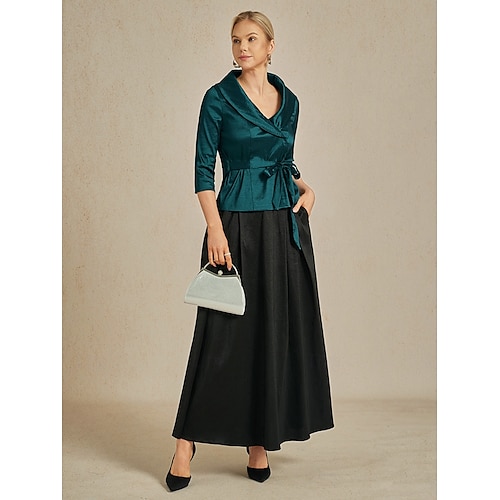  Women's Blouse Evening Tops Elegant Metallic Stylish 3/4 Length Sleeve V Neck Regular Tops Wedding Guest Evening Party Semi Formal Tie Front Emerald Green Spring, Fall, Winter, Summer