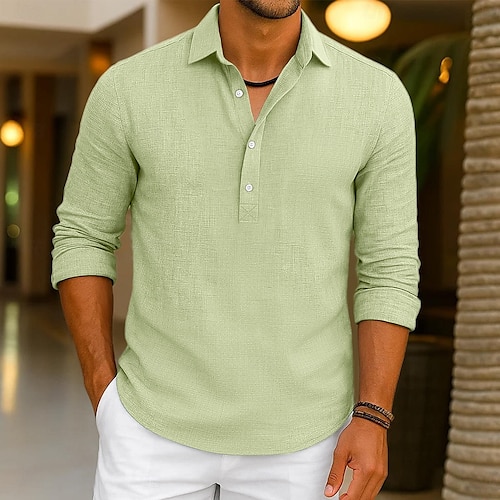  Per uomo Camicia Camicia di lino Camicia Estiva Abbigliamento da spiaggia Semplice Vacanza Casuale Nero Bianco Verde Grigio Manica Lunga Bavero Estate Primavera Abbigliamento