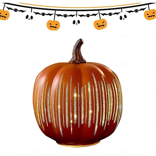 Lumière LED Citrouille En Verre Scintillante - Décoration Table Halloween Et Automne - 15x15 Cm - Fonctionne Sur Piles - 9