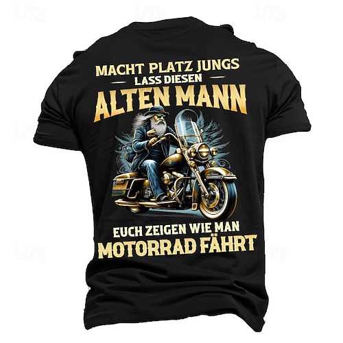 Männer Lustiges alter Mann Biker T-Shirt - Motorrad fahren Grafik Tee - "Macht Platz Jungs" Hobby Lebensstil Geschenk