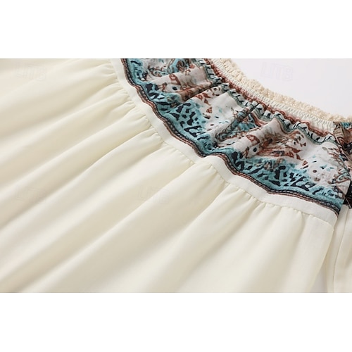  Dame Vestlig bluse Boho skjorte Bluse Blomsternål i krystall Moderne Bohem Langermet Løse skuldre Vanlige topper Daglig Ut på byen Trykt mønster Aprikos Sommer