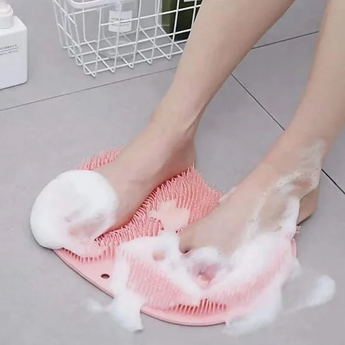 Duschfot- och ryggskrubber, massagedyna – handsfree silikonkroppsskrubber med sugkoppar, väggmonterad exfoliering för rygg- och fotrengöring, 1 st.