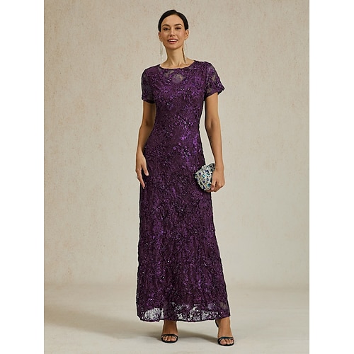  Femmes Robe maxi Robe fourreau Élégant Fête cocktail Coupe régulière Couleur Unie Manche Courte Col ras du cou Aubergine Été Printemps