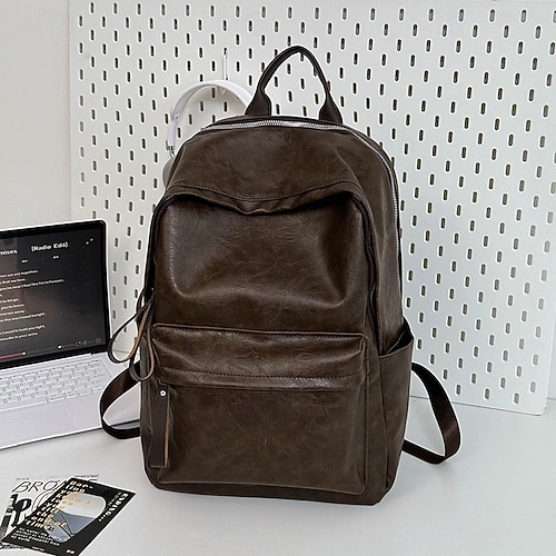 black leather-look drawstring backpack Vintage Faux Leather Drawstring Backpack  More than a backpack
