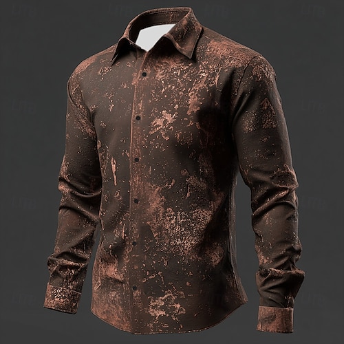 rust dress shirts Men's Basic Dress Shirt Convertible Cuff Regular Fit in Rust 16 32/33 / Rust