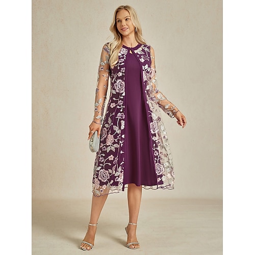  Women's Coat Breathable Lace Embroidered Elegant Floral Formal Wedding Party Long Crewneck Loose Fit Long Sleeve Outerwear Gray Pink Black Burgundy Summer Spring