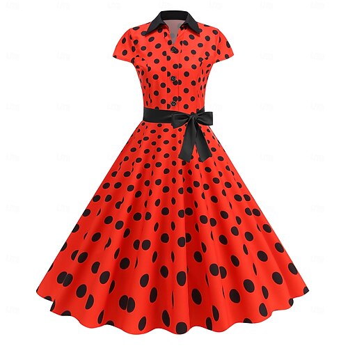 Retro Vintage 1950s Rockabilly Midi Swing Dress Flare Dress Shirt Dress Fit  and Flare Polka Dot Fancy Dress Women's Halloween Carnival Vacation Casual  Daily Retro Theme Party Adults' Dress Belt 2026 - 23.99