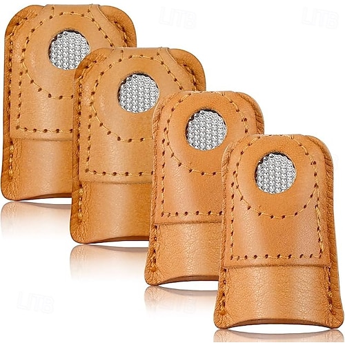  4 pezzi di ditale da cucito in pelle per cucire a mano, trapuntare, protezioni per le dita in pelle, protezione per le dita, spilli, aghi, accessori per lavori a maglia, strumenti per cucire fai da te, 2 misure