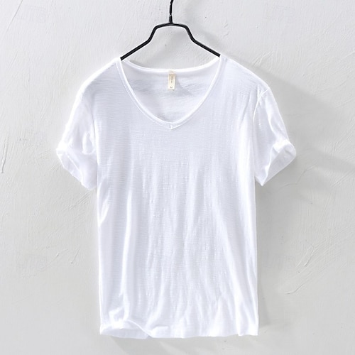  Homme T-shirt en coton T-shirt Manche Courte Manches courtes Col en V Été Toutes saisons Uni Mode Designer Basique Style Classique Basique Vacances Rue Occasionnel Chameau Noir Blanche T-shirt haut
