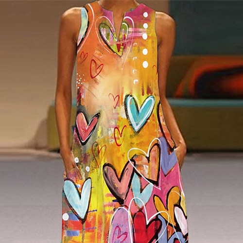  Pentru femei Rochie Lunga Rochie Maxi Rochie casual Rochie de vară Modă Clasic Modern În aer liber Vacanță Concediu Fit regulat Inimă Fără manșon În V Portocaliu Vară